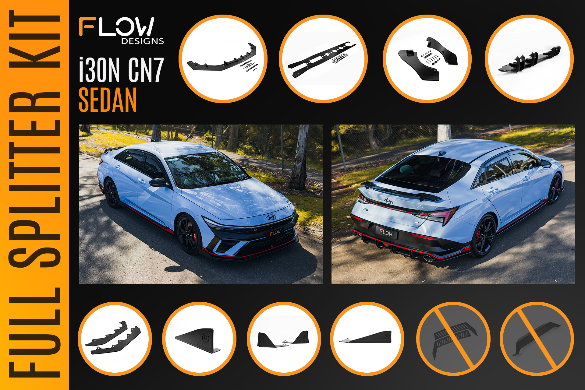 CN7 V2 Elantra N Sedan Facelift V2 - 2024+ Full Lip Splitter Set