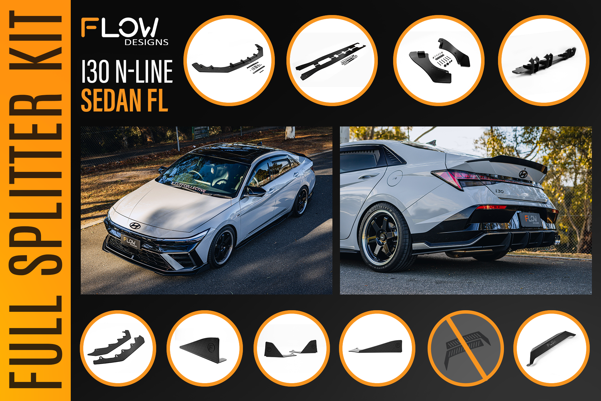 Hyundai CN7 V2 i30 N-Line Sedan FL 2025 - Full Lip Splitter Set