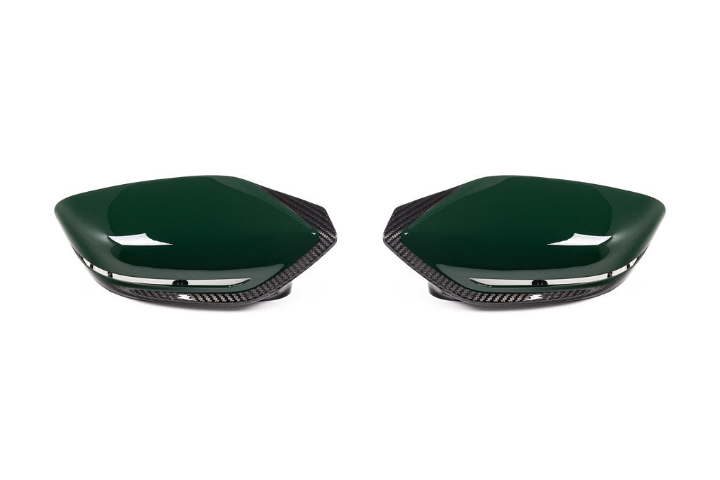 Alpha N G8X M2/M3/M4 carbon mirror cap set for exterior, showing sleek black carbon fiber mirror covers on a vehicle.