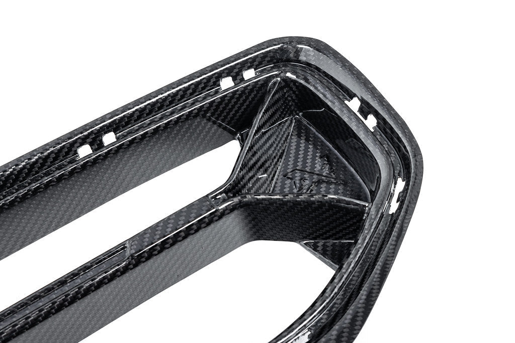 Alpha-N G87 M2 Carbon front grille V2 for BMW, exterior shot showing sleek white carbon fiber design on a white background