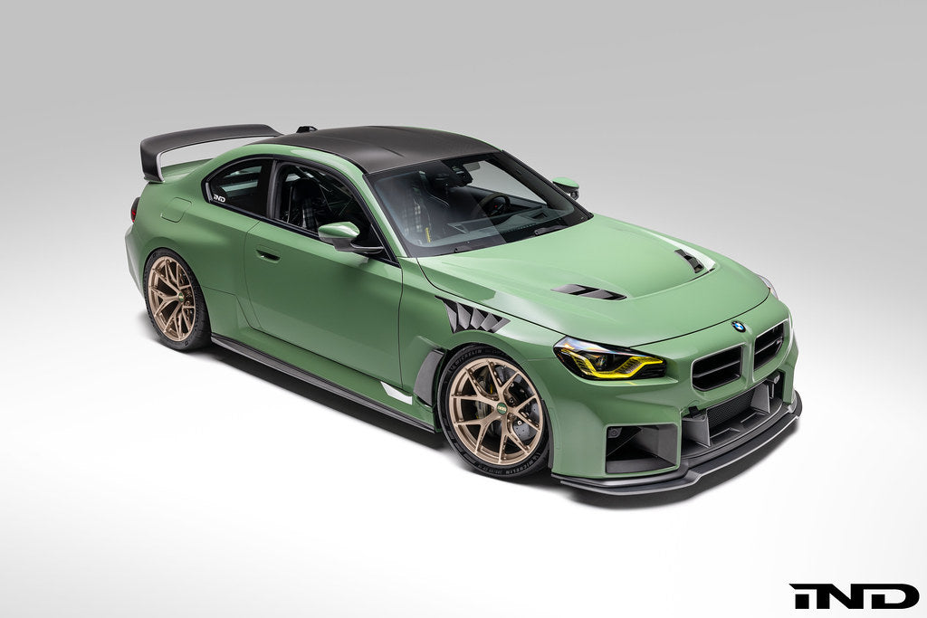 Alpha-N G87 M2 Carbon Vented Hood installed on car, showcasing lightweight, vented exterior hood for enhanced performance and style.