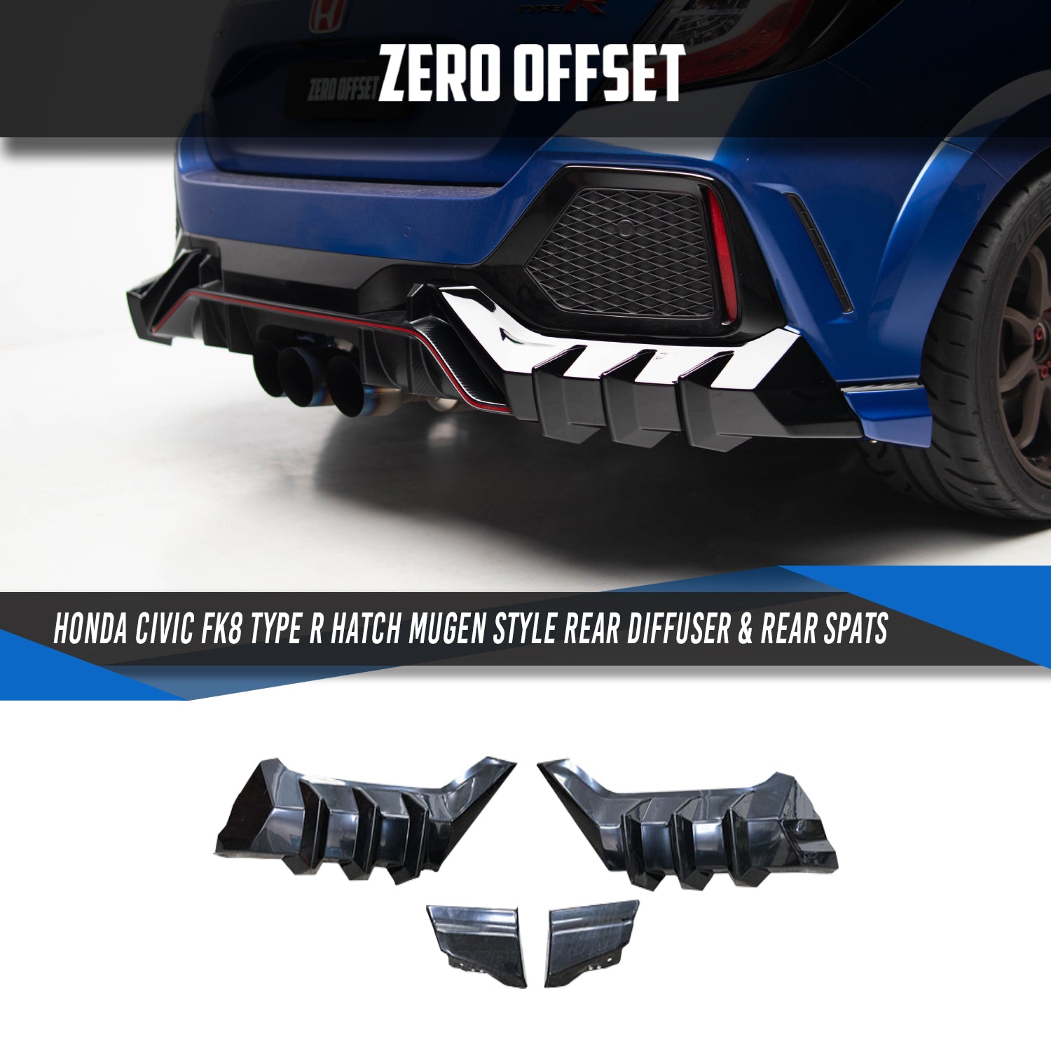 Mugen Style Rear Diffuser & Rear Spats for Honda Civic FK8 2017-2021