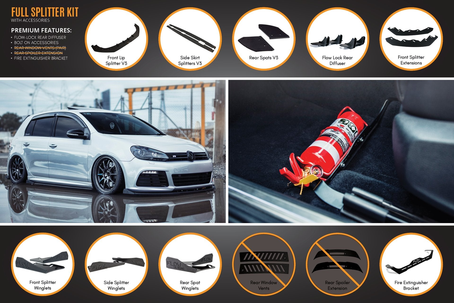 MK6 Golf R Full Lip Splitter Set