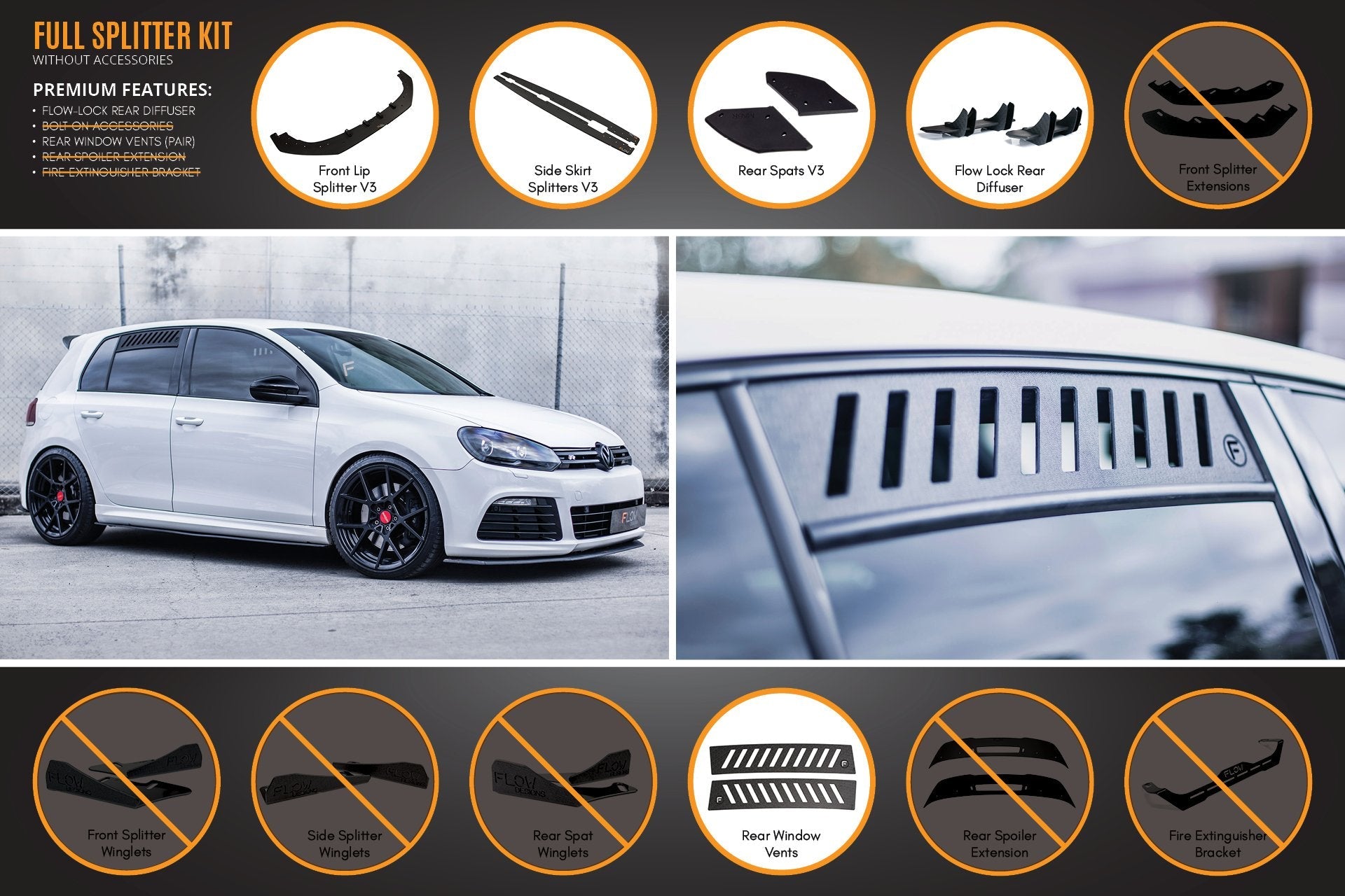 MK6 Golf R Full Lip Splitter Set