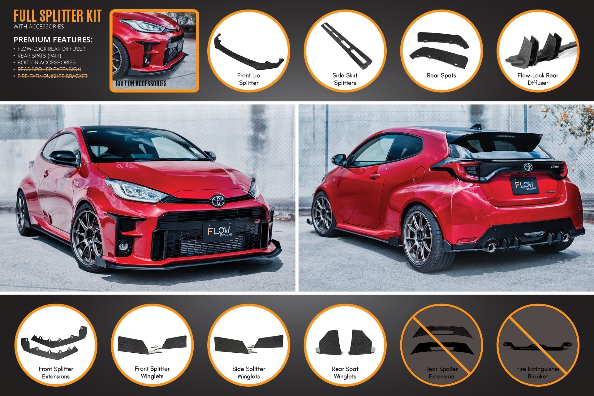 Yaris GR (Gen 1) Full Lip Splitter Kit With Rear Diffuser