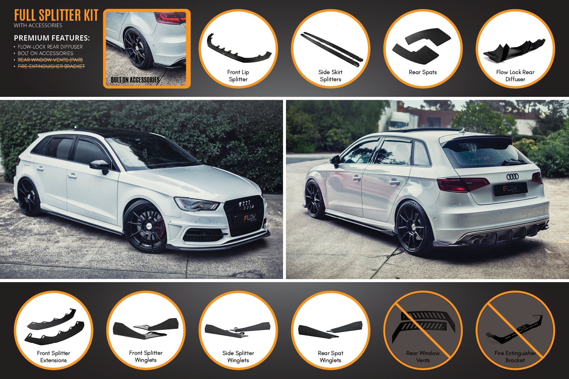 S3 8V Pre-Facelift Sportback Full Lip Splitter Set