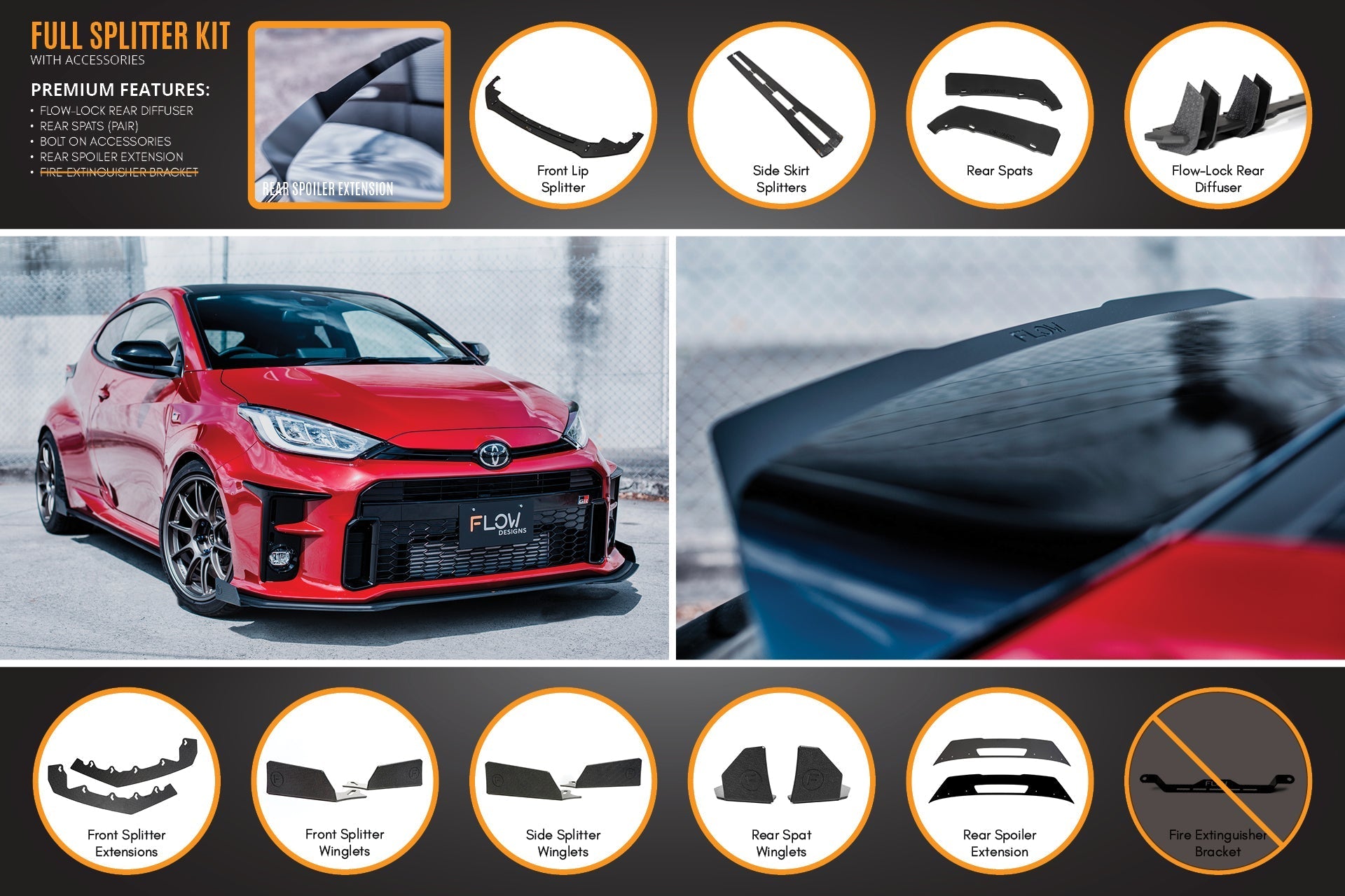 Yaris GR (Gen 1) Full Lip Splitter Kit With Rear Diffuser