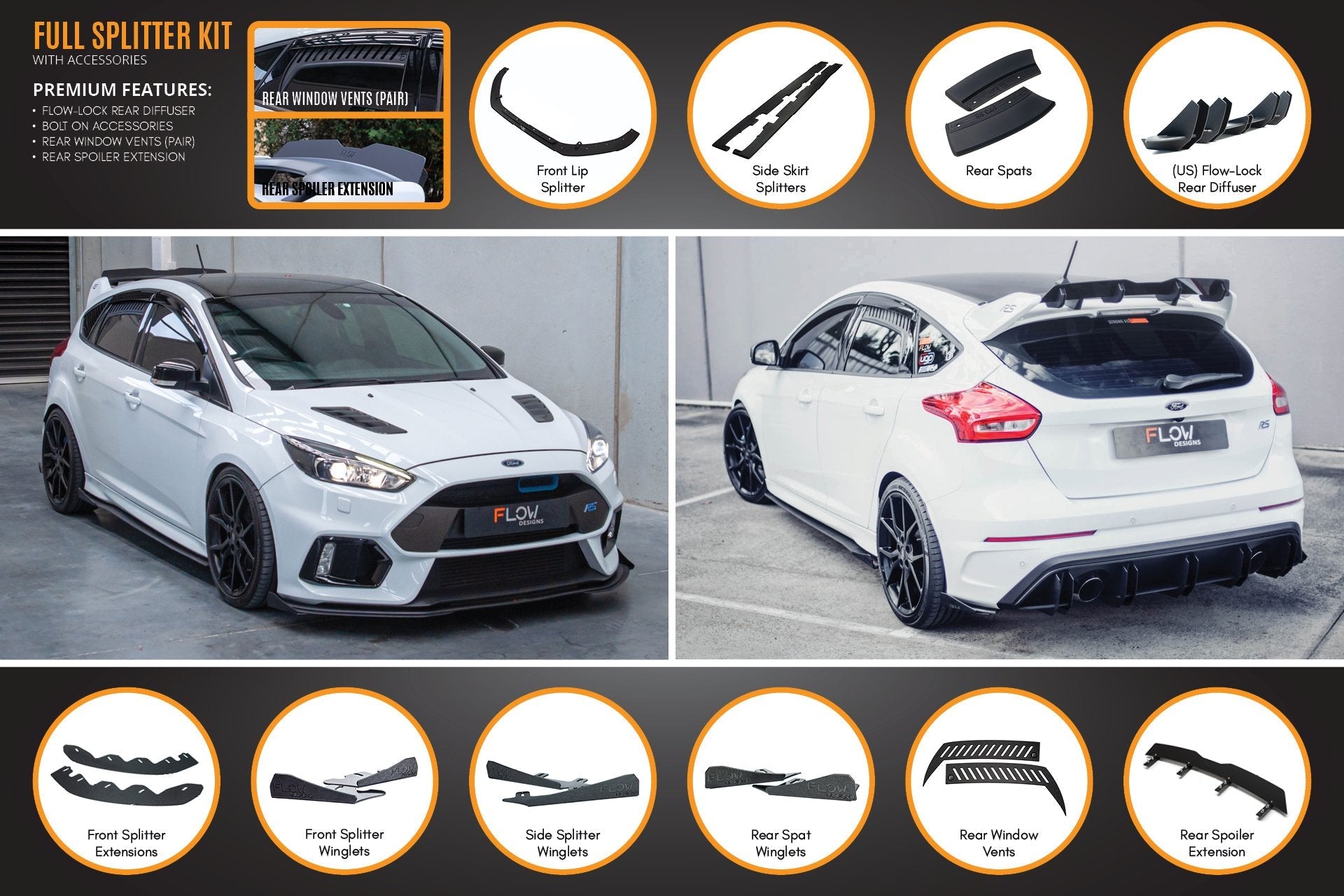 MK3 Focus RS Full Lip Splitter Set