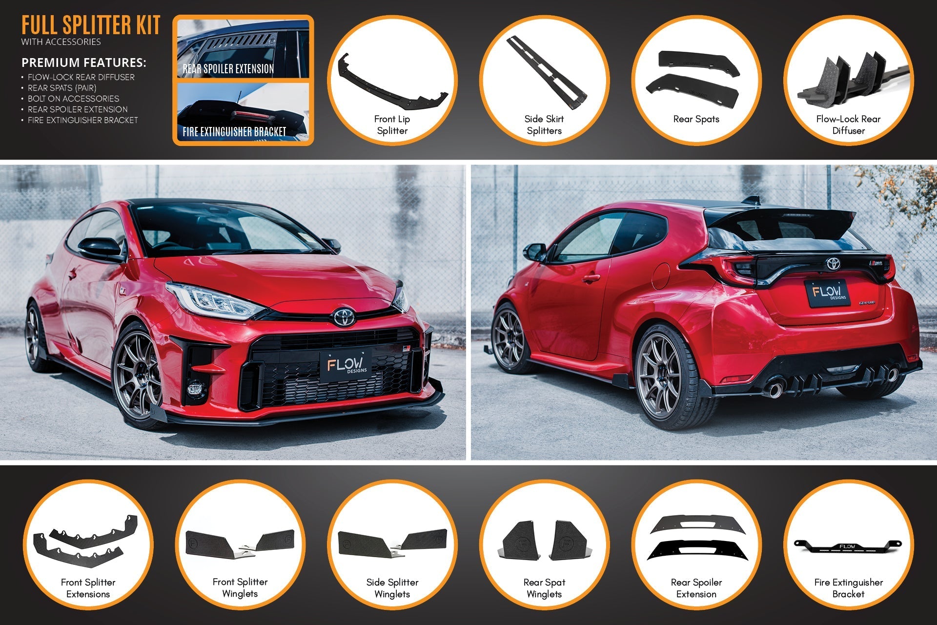 Yaris GR (Gen 1) Full Lip Splitter Kit With Rear Diffuser