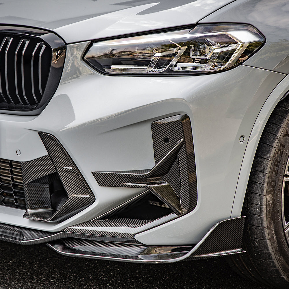 F97 X3M LCI SQ Style Dry Carbon Front Bumper Canards