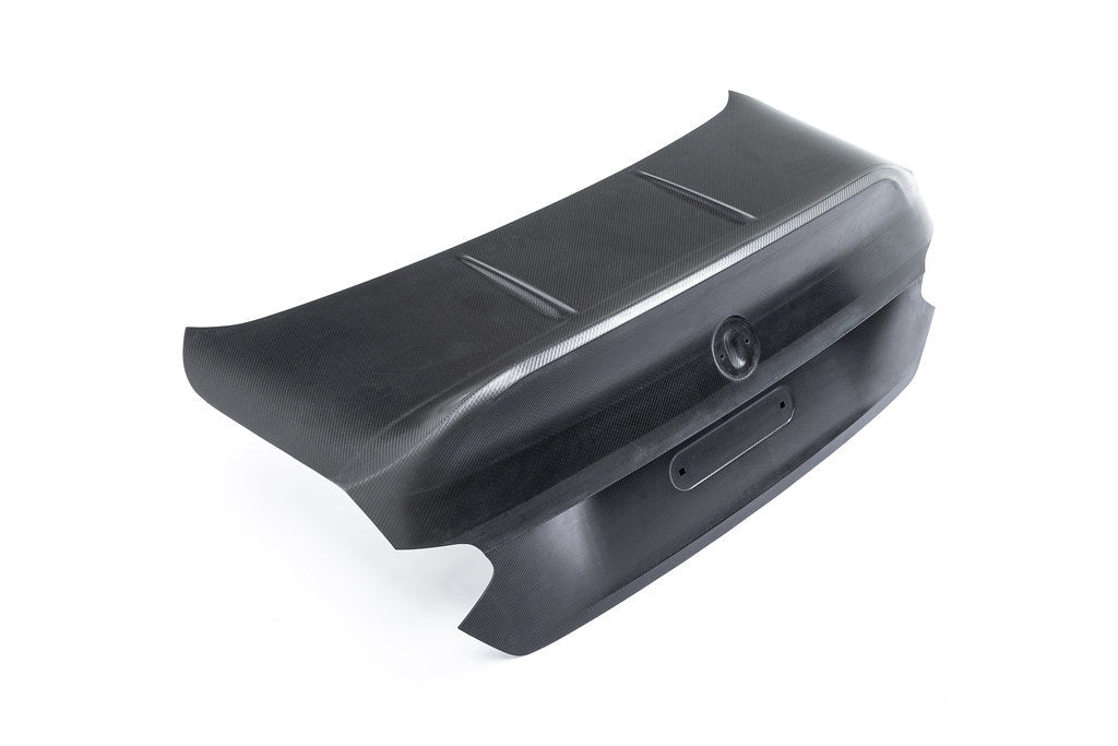 Alpha N G87 M2 Carbon CSL trunk lid exterior, sleek white carbon fiber design for BMW M2 with aerodynamic styling.