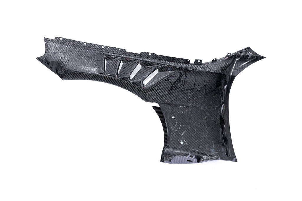 Alpha N G87 M2 Carbon Vented Front Fender Set V4 with blades on white background, showcasing lightweight exterior car parts.