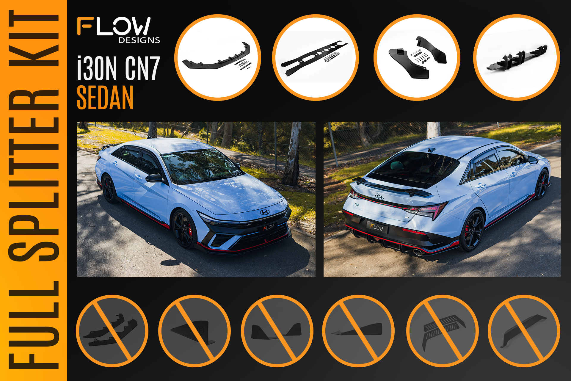 CN7 V2 Elantra N Sedan Facelift V2 - 2024+ Full Lip Splitter Set