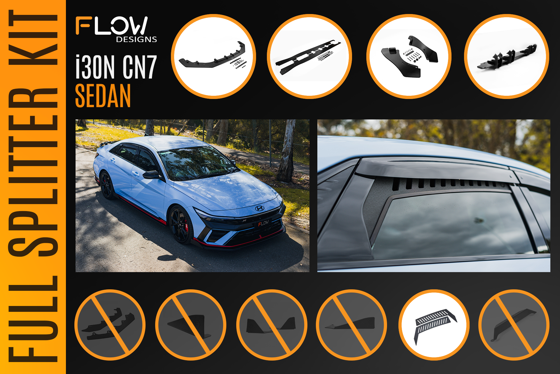 CN7 V2 Elantra N Sedan Facelift V2 - 2024+ Full Lip Splitter Set