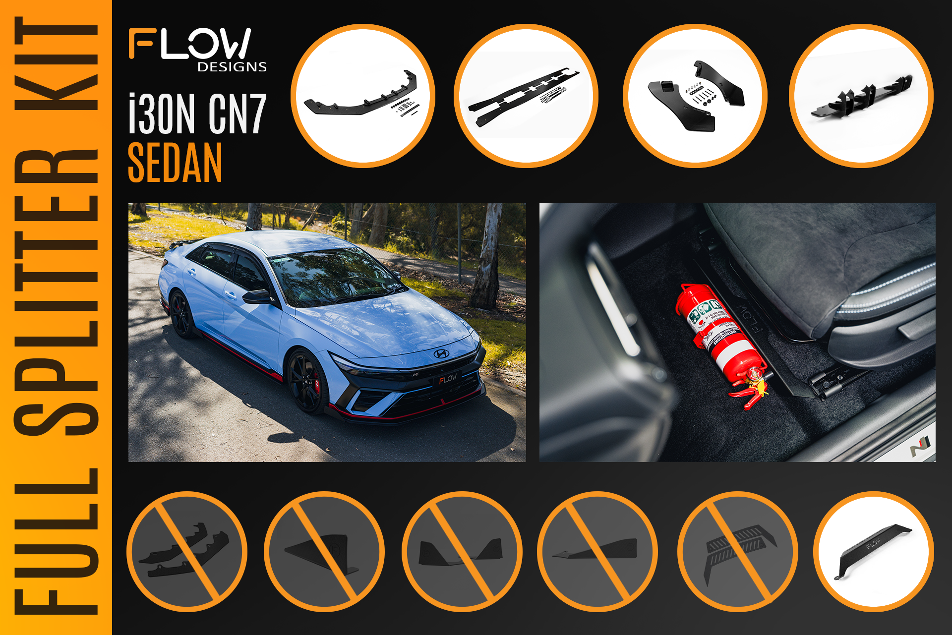 CN7 V2 Elantra N Sedan Facelift V2 - 2024+ Full Lip Splitter Set
