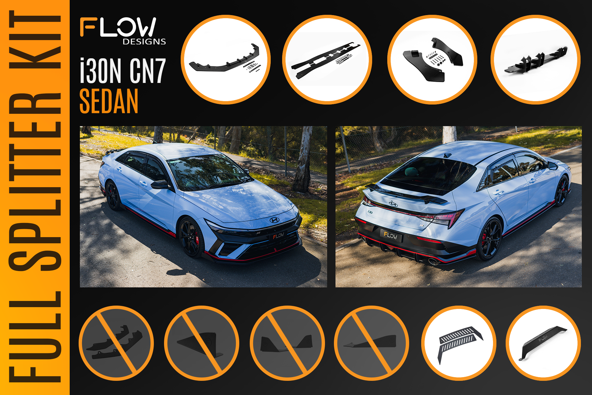 CN7 V2 Elantra N Sedan Facelift V2 - 2024+ Full Lip Splitter Set