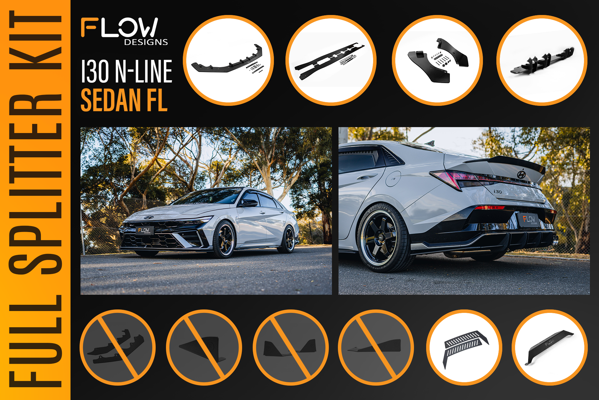 Hyundai CN7 V2 i30 N-Line Sedan FL 2025 - Full Lip Splitter Set