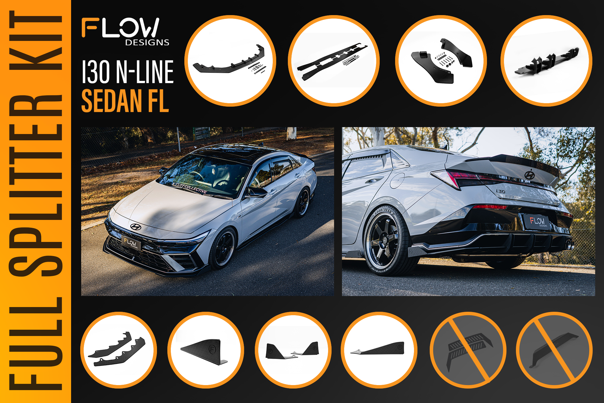 Hyundai CN7 V2 i30 N-Line Sedan FL 2025 - Full Lip Splitter Set