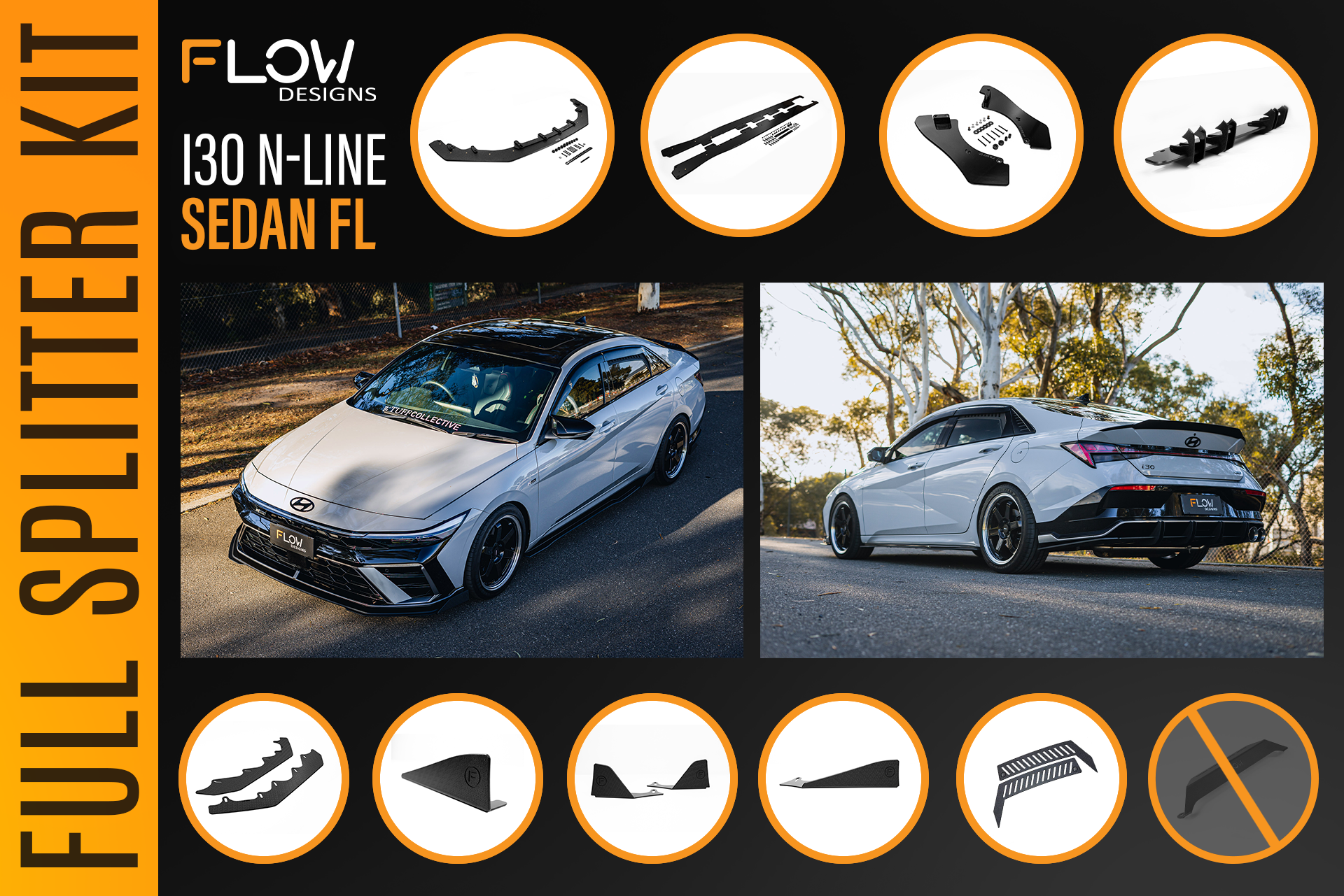 Hyundai CN7 V2 i30 N-Line Sedan FL 2025 - Full Lip Splitter Set