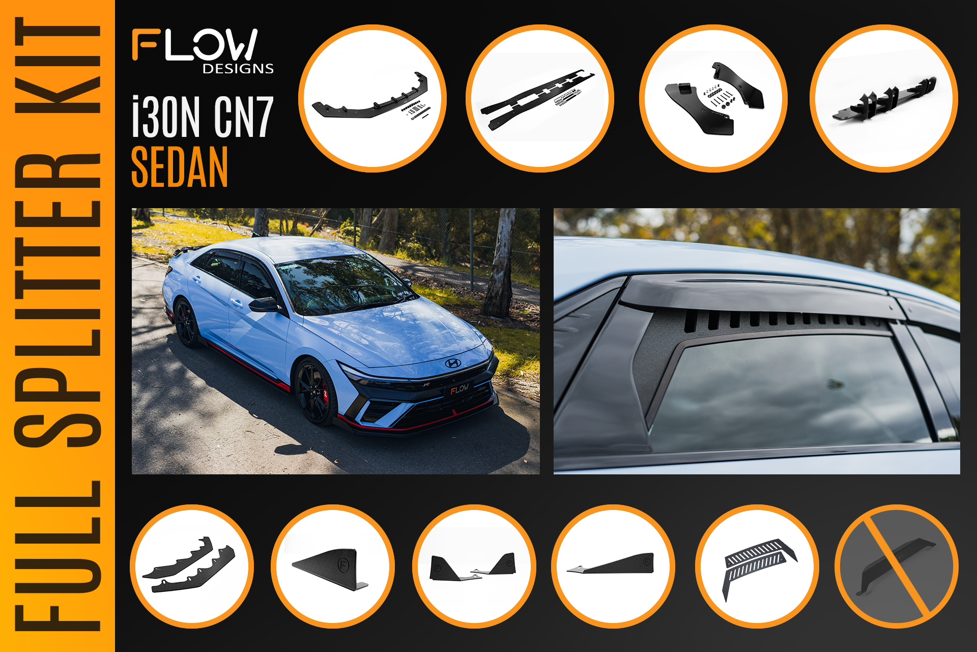 CN7 V2 Elantra N Sedan Facelift V2 - 2024+ Full Lip Splitter Set