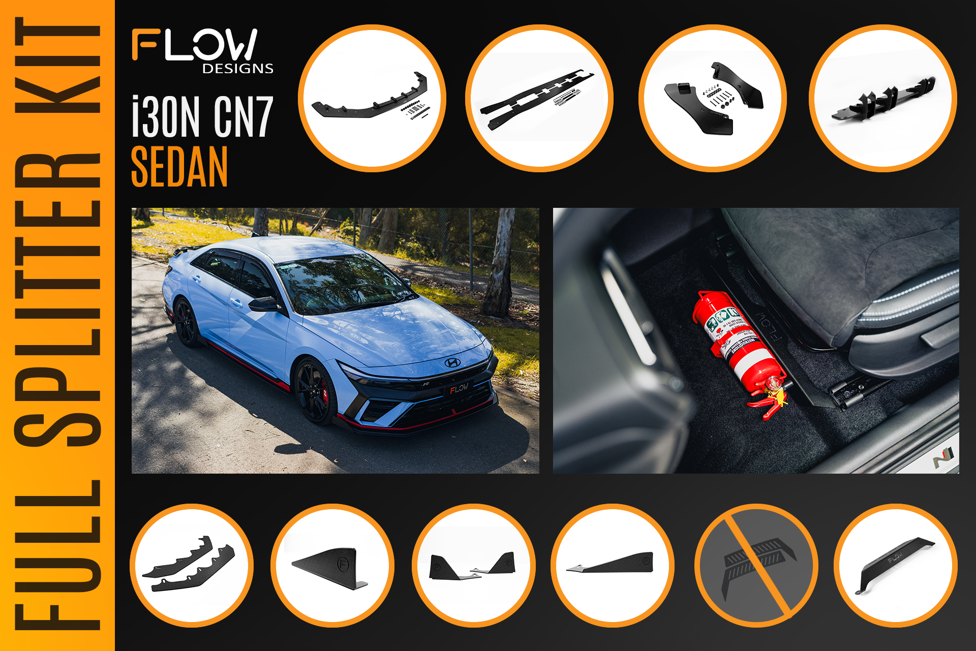 CN7 V2 Elantra N Sedan Facelift V2 - 2024+ Full Lip Splitter Set