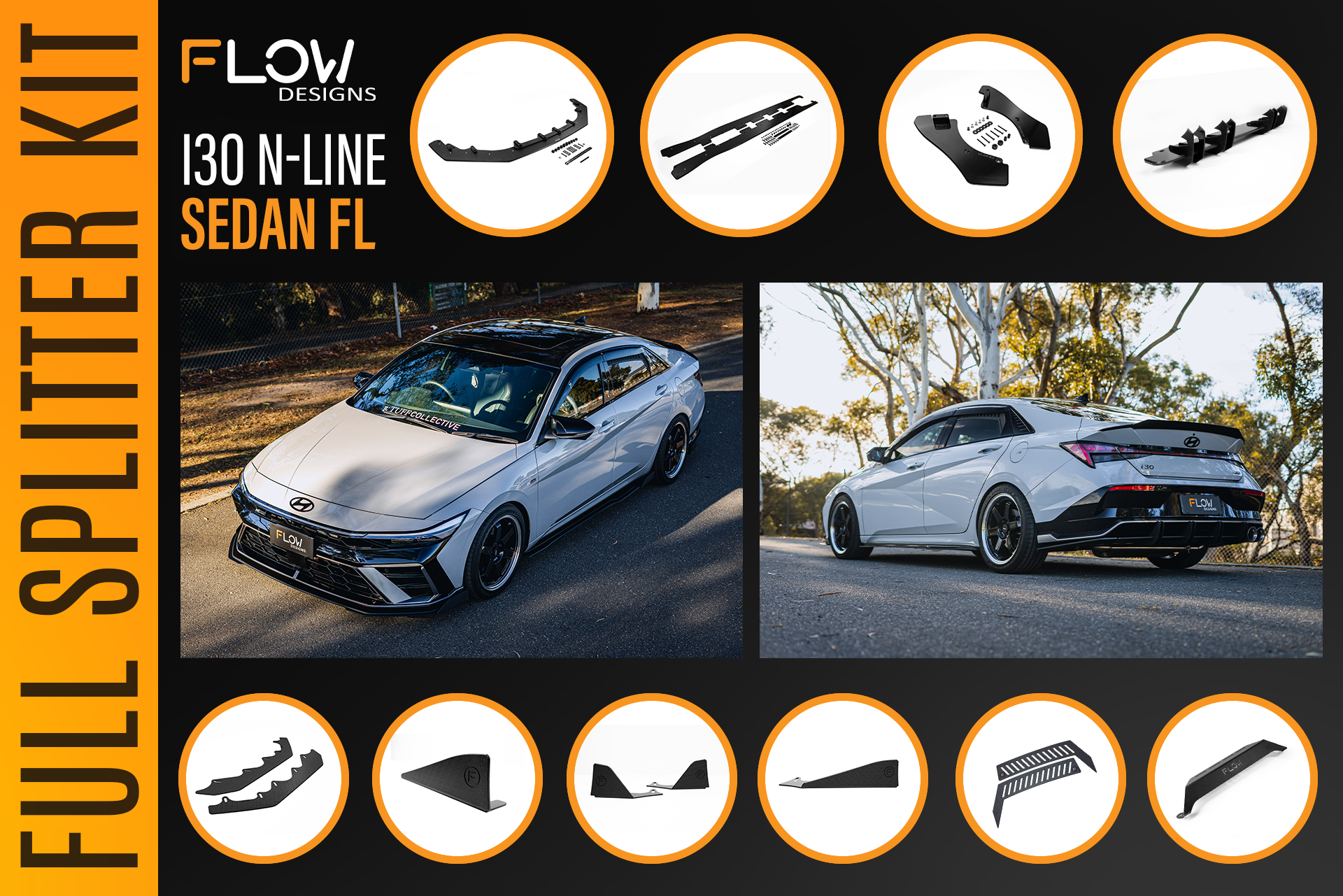 Hyundai CN7 V2 i30 N-Line Sedan FL 2025 - Full Lip Splitter Set