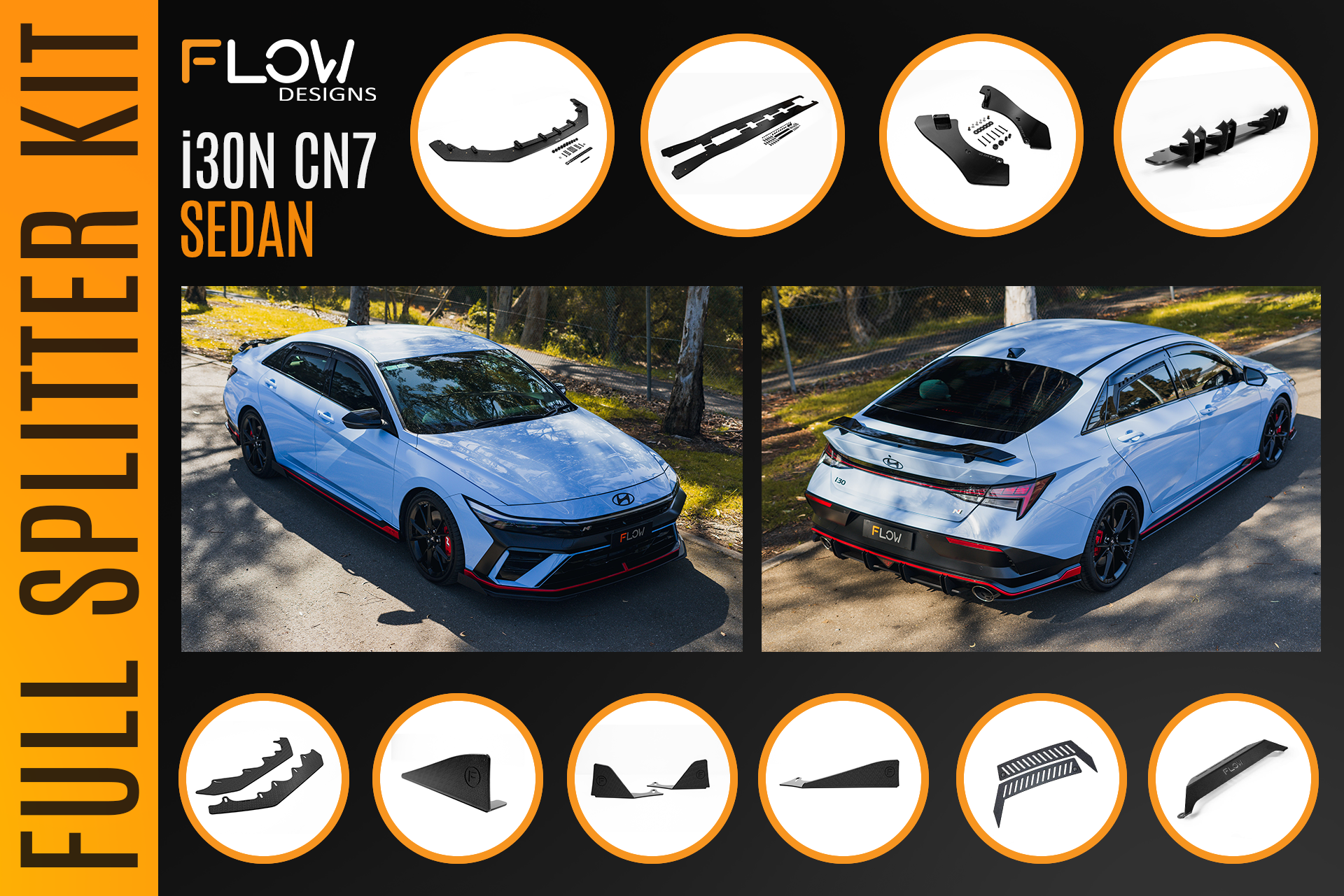 CN7 V2 Elantra N Sedan Facelift V2 - 2024+ Full Lip Splitter Set