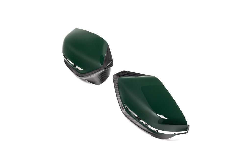 Alpha N G8X M2, M3, M4 carbon mirror cap set for exterior of BMW models, featuring sleek, lightweight carbon fiber construction.
