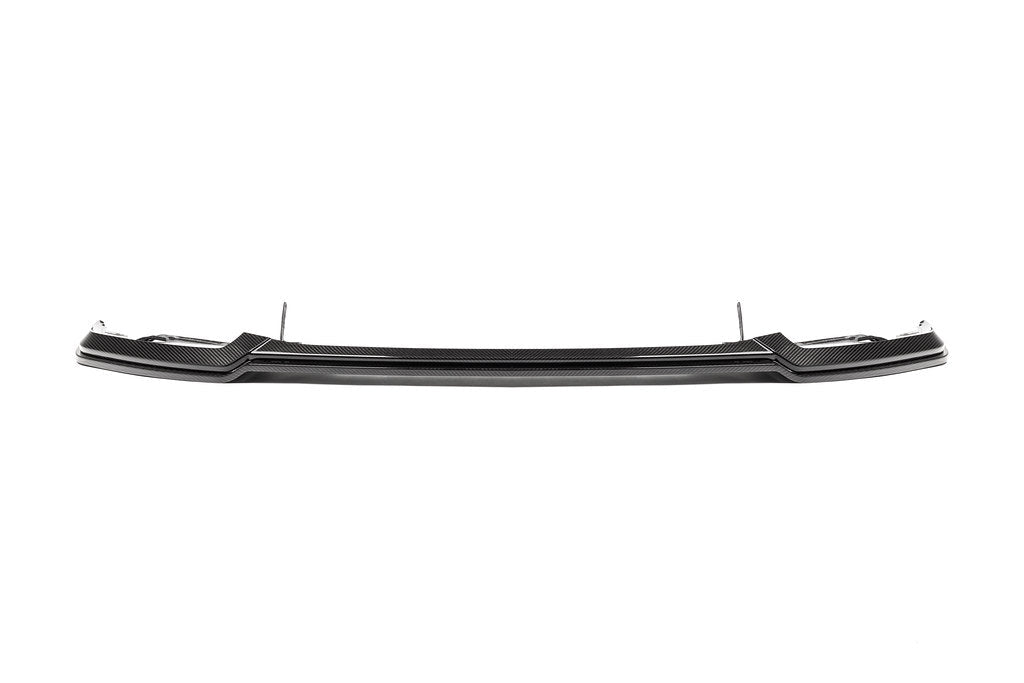 Alpha N G87 M2 Carbon adjustable front lip, Class 3, for BMW M2, mounted on white background, showcasing sleek exterior design.