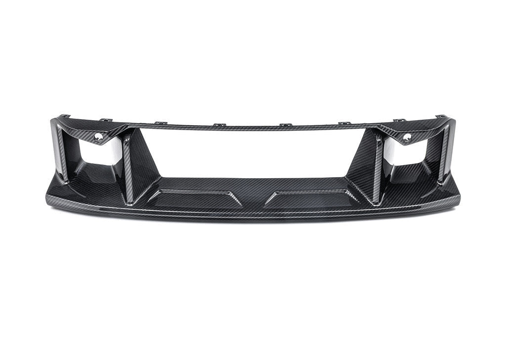 Alpha-N G87 M2 carbon front center bumper trim, exterior car part with white background, showcasing sleek, high-quality design.