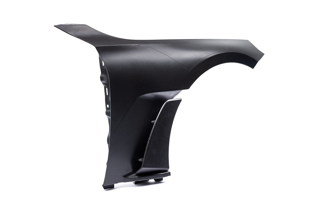 Alpha-N G87 M2 carbon front fender set V2 with blades, exterior car body parts, white background, high-quality automotive design.