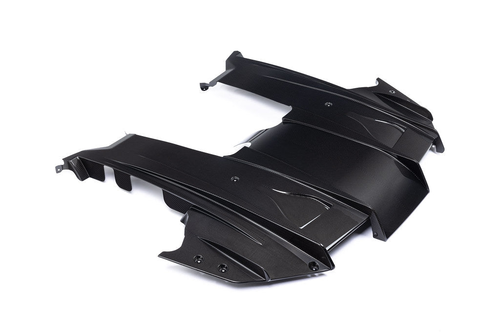 Alpha N G87 M2 carbon rear underbody floor kit on white background, showcasing lightweight exterior car modification component.