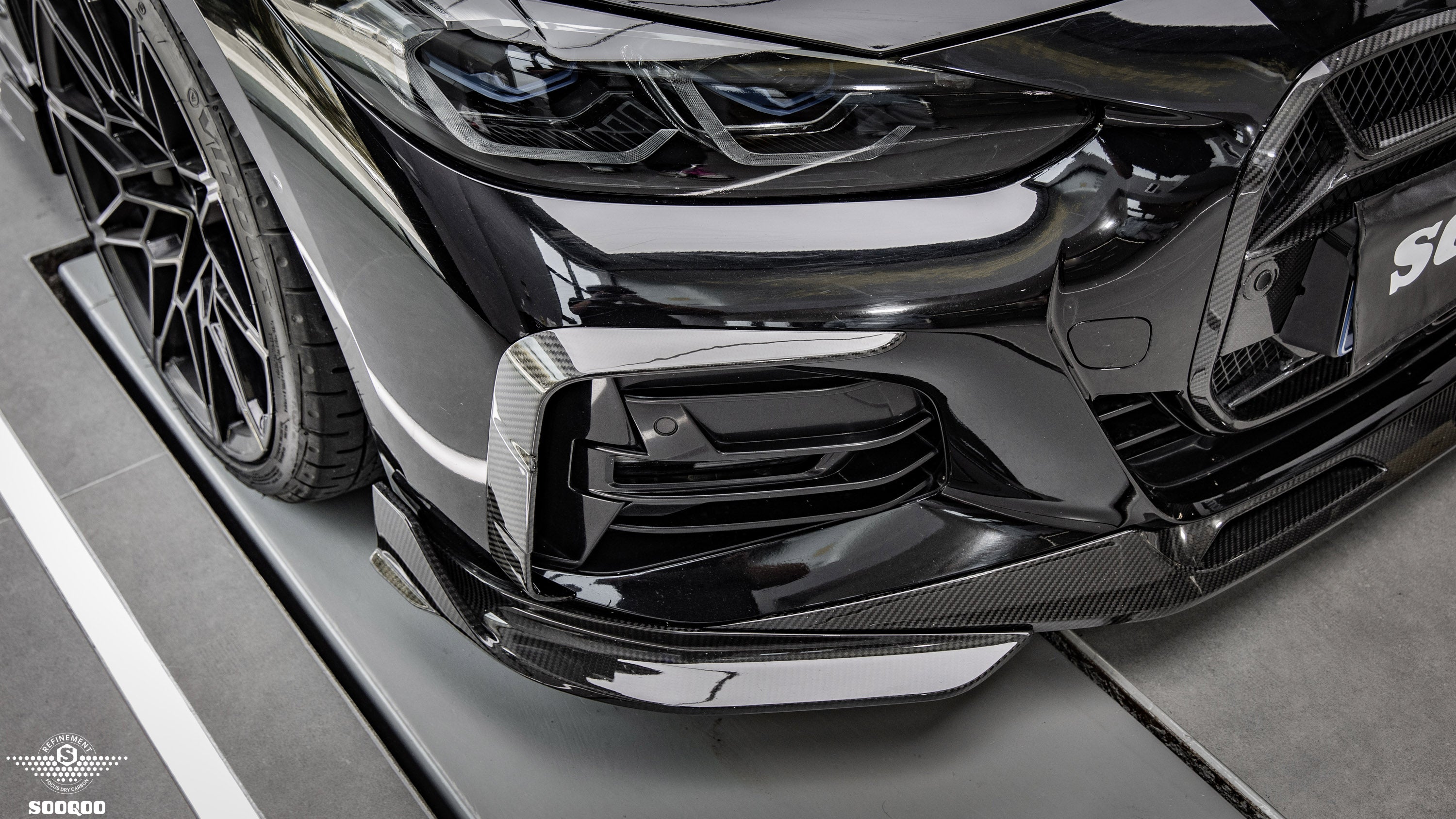 Sooqoo Pre Pregged Dry Carbon Fiber Front Canards for BMW 4 Series Coupe G22 G23 2020+