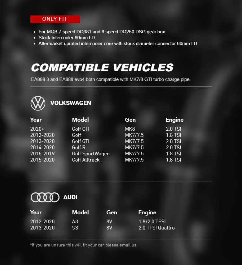 MQB Turbo Charge Pipe - Audi A3 S3 8V & Volkswagen GTI MK7/8