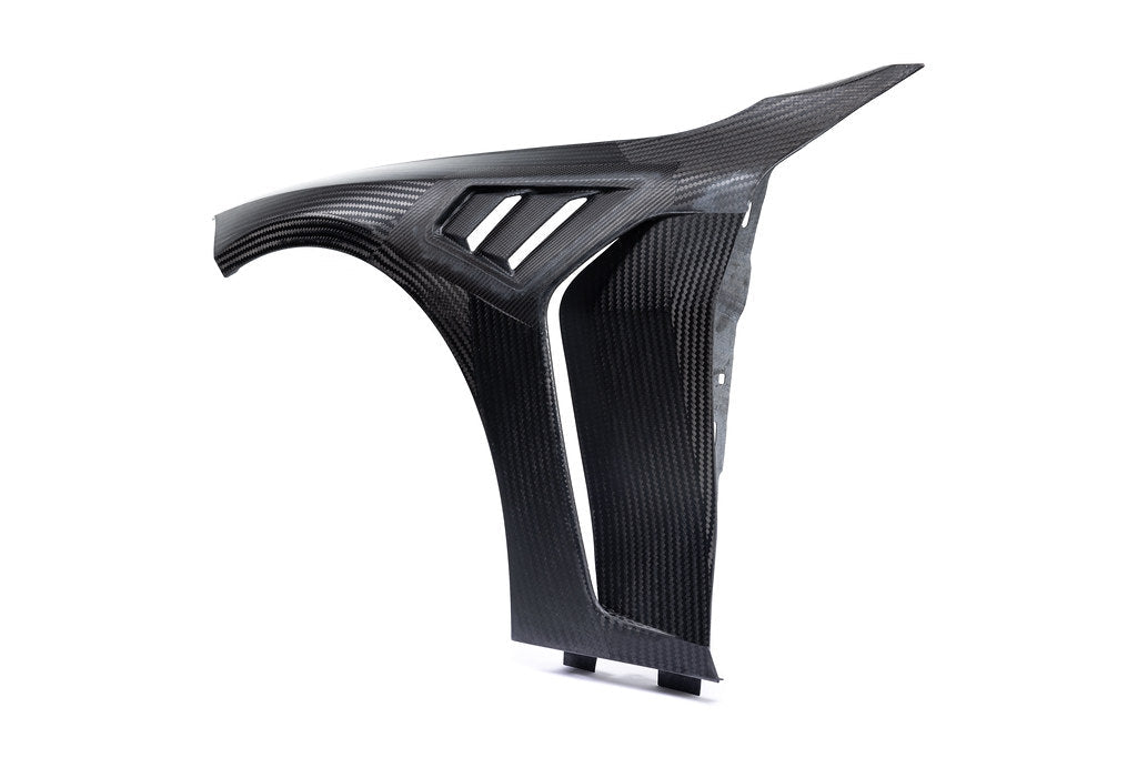 Alpha-N G8X M3 M4 carbon vented front fender set for BMW, shown in white background, exterior car body modification.