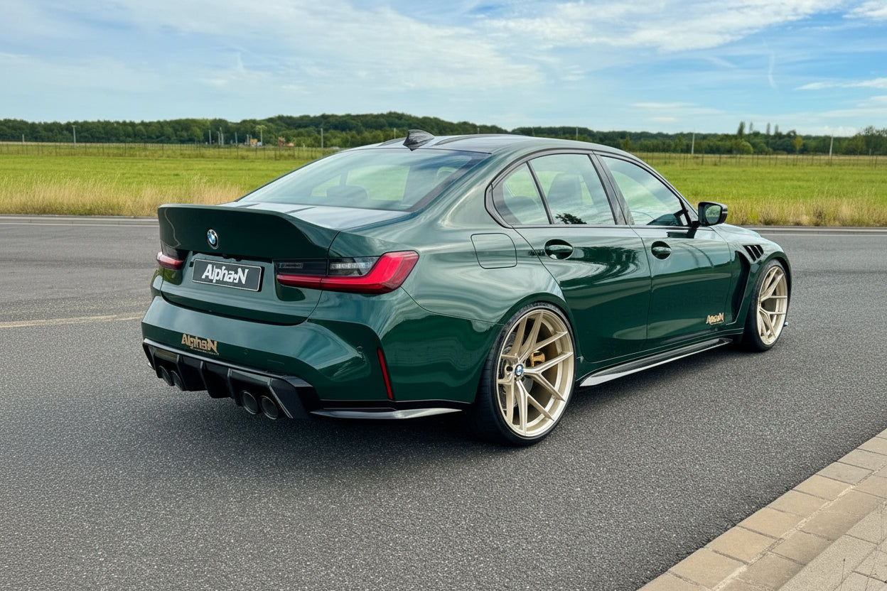 Alpha N G8X M3 M4 Carbon Vented Front Fender Set installed on BMW G8X M3 M4 exterior car modification