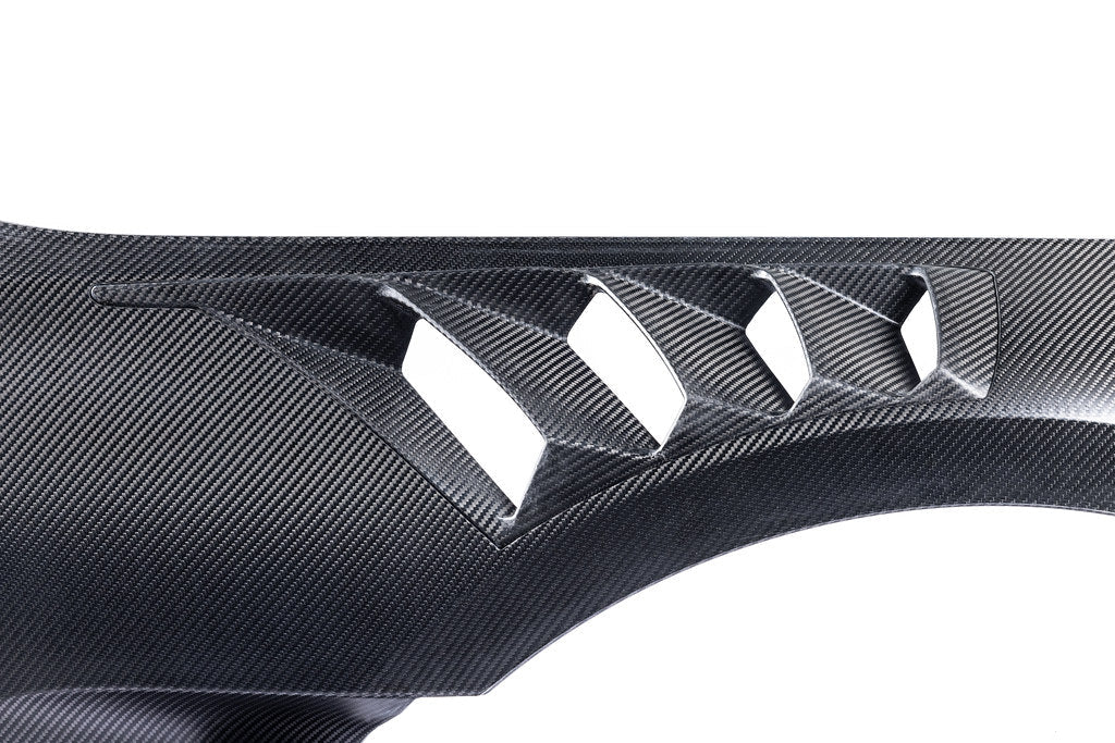 Alpha N G87 M2 Carbon Vented Front Fender Set V4 with Blades, exterior car parts on white background