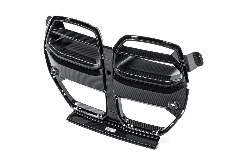 Alpha N G8X M3 M4 carbon front grille for exterior use, showcasing the sleek white background design and high-quality finish.