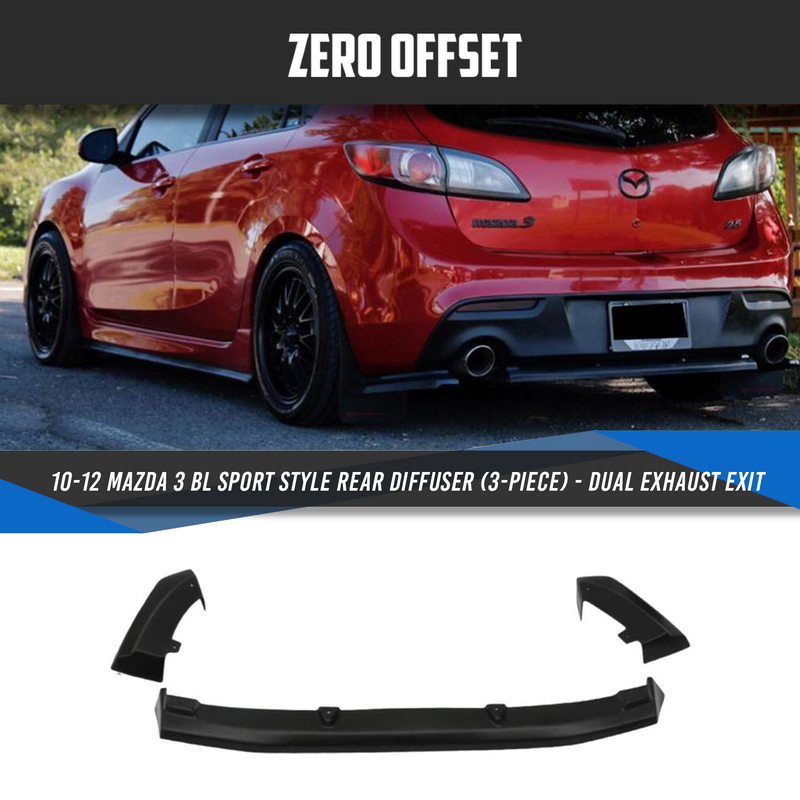 Sport Style Rear Diffuser (3-Piece) - Dual Exhaust Exit for 10-13 Mazda 3 BL